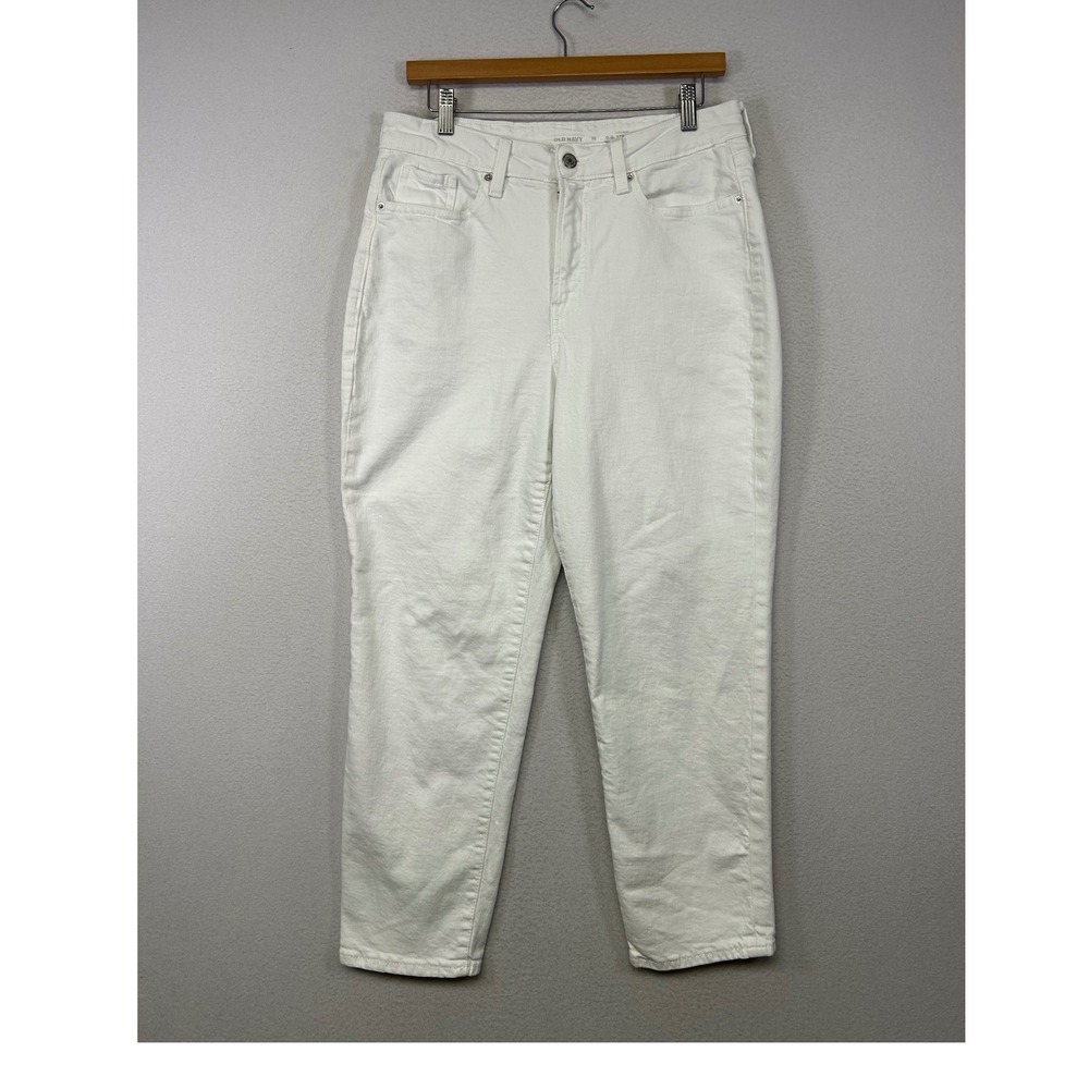 Minimalist Old Navy Womens 10 White High Rise O.G.‎ Straight Leg Stretch Jeans